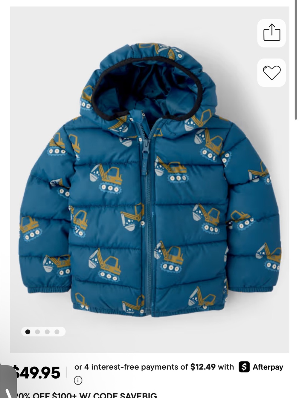 Kids Blue Construction Trucks Puffer | 4T